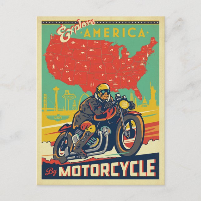 Postal Explorar América en motocicleta (Anverso)