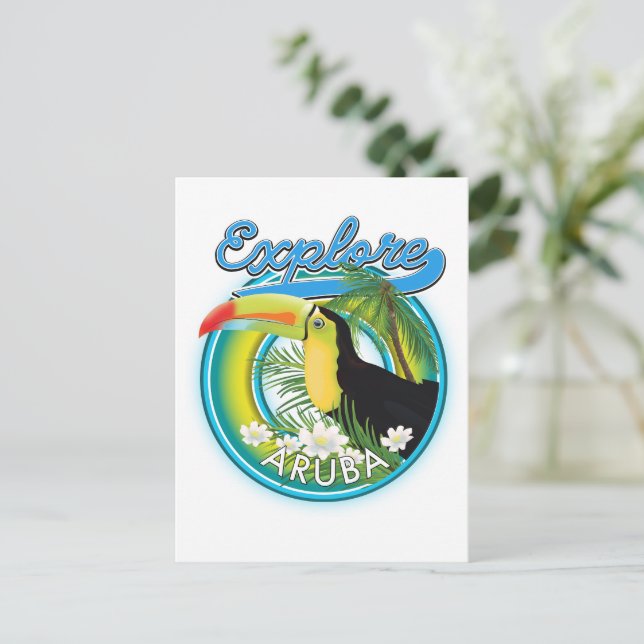 Postal Explorar el logotipo de viaje de Aruba (Anverso de pie)