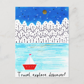 Postal explorar el viaje descubrir el barco acrílico blan