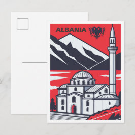 Postal Explorar ilustración de viaje vintage de Albania