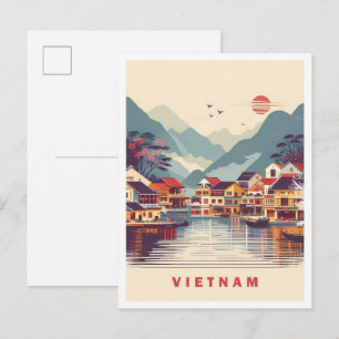 Postal Explorar ilustración de viaje vintage de Vietnam