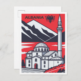 Postal Explore Albania Vintage Travel Illustration