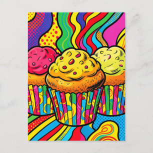 Postal Explosión de Cupcakes de Arcoíris Pop Art