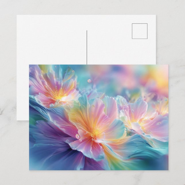 Postal Explosión floral cósmica abstracta en pastel (Anverso / Reverso)