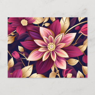 Postal Explosión Floral De Borgoña Y Oro