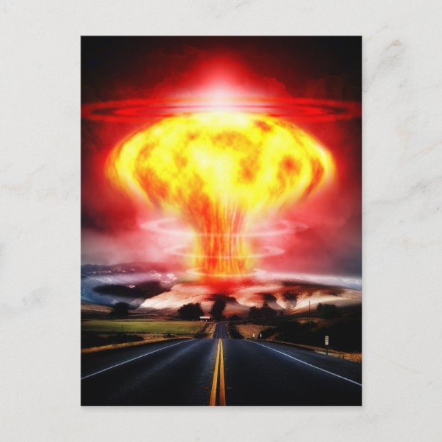 Postal Explosión nuclear ilustracion en nube de hongos (Anverso)