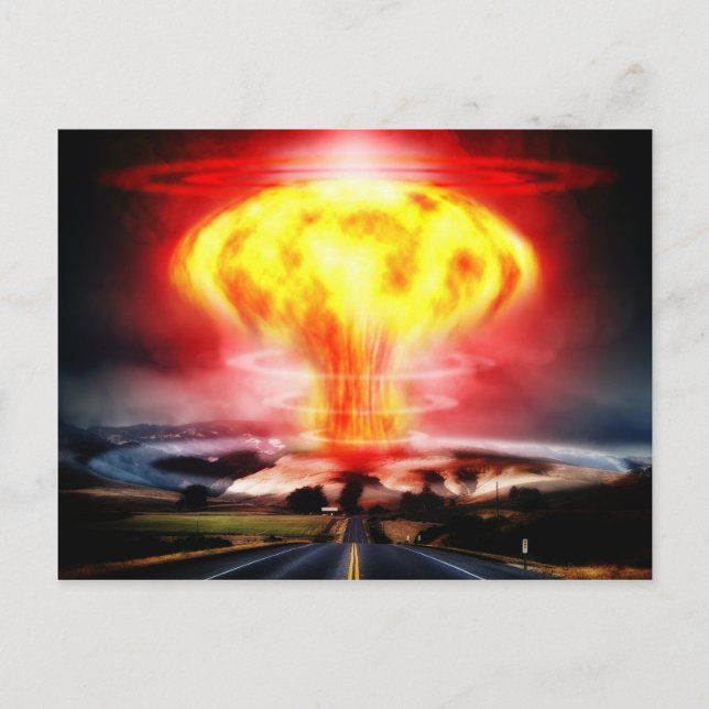Postal Explosión nuclear ilustracion en nube de hongos (Anverso)