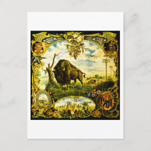 Postal Exposición Pan Am con Motivos de Bisonte y Nativos