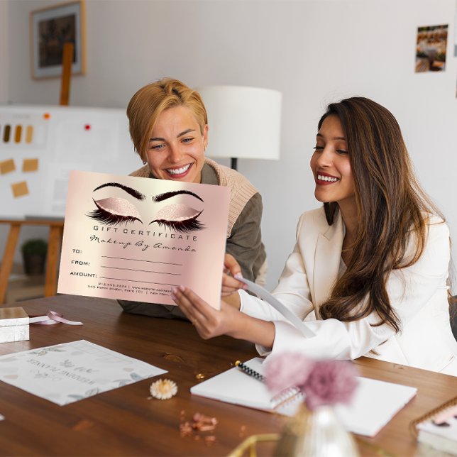 Postal Extensión de pestañas de certificado de regalo Maq (Gift Certificate Lashes Extension MakeupBlush Pink Postcard)