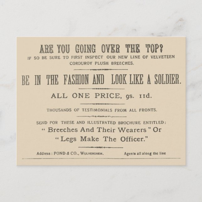 Postal Extracto de facsímil del Wipers Times 1916 (Anverso)