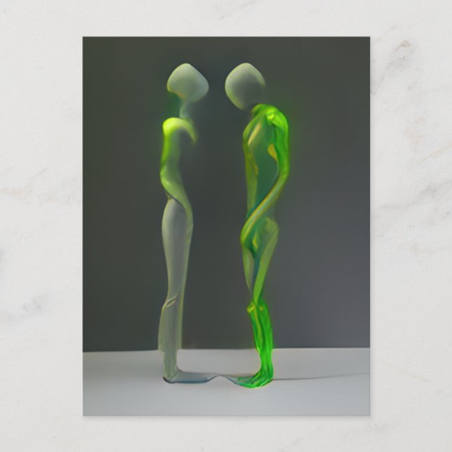 Postal Extraña misteriosa gente verde (Anverso)