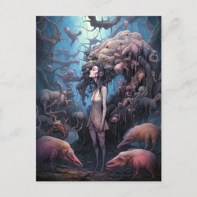 Postal Extraña mujer mutada arte surrealista (Anverso)