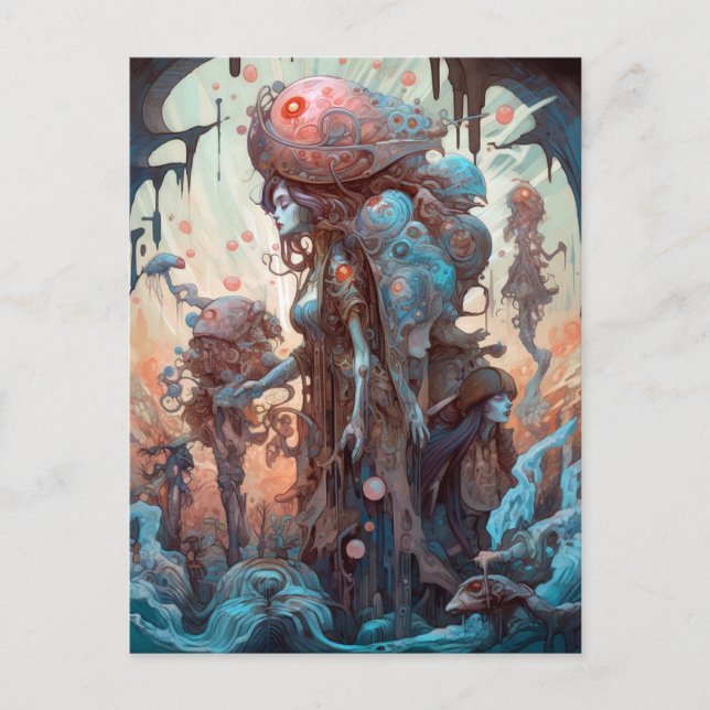Postal Extrañas mujeres mutadas arte surrealista (Anverso)