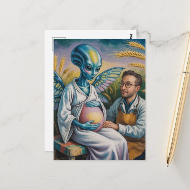 Postal Extranjero embarazada con alas en el campo del tri (Anverso/Reverso In Situ)