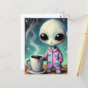Postal Extranjero en PJs con café