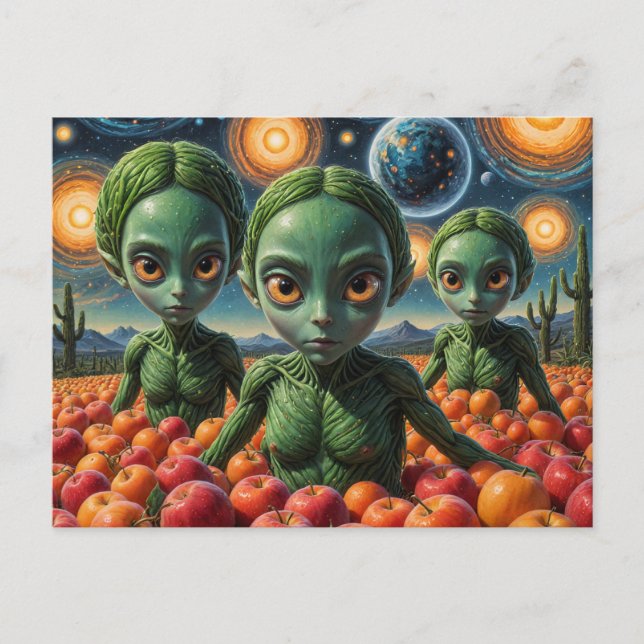 Postal Extranjeros con manzanas (Anverso)
