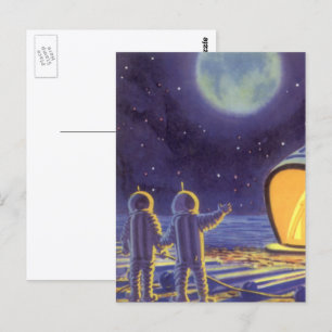 Postal Extranjeros de ciencia ficción vintage en luna azu