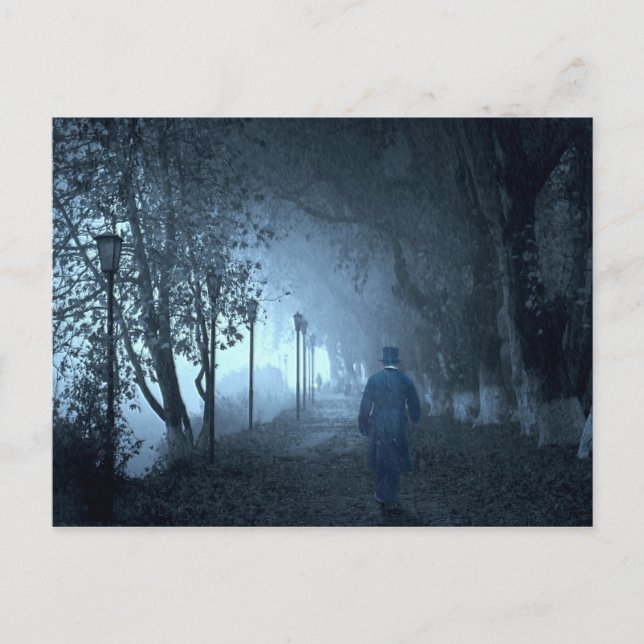Postal Extraño en el parque en niebla nocturna (Anverso)