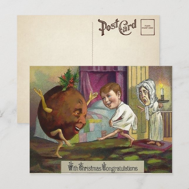 Postal Extraño Navidades victorianos felicitan a la posta (Anverso / Reverso)