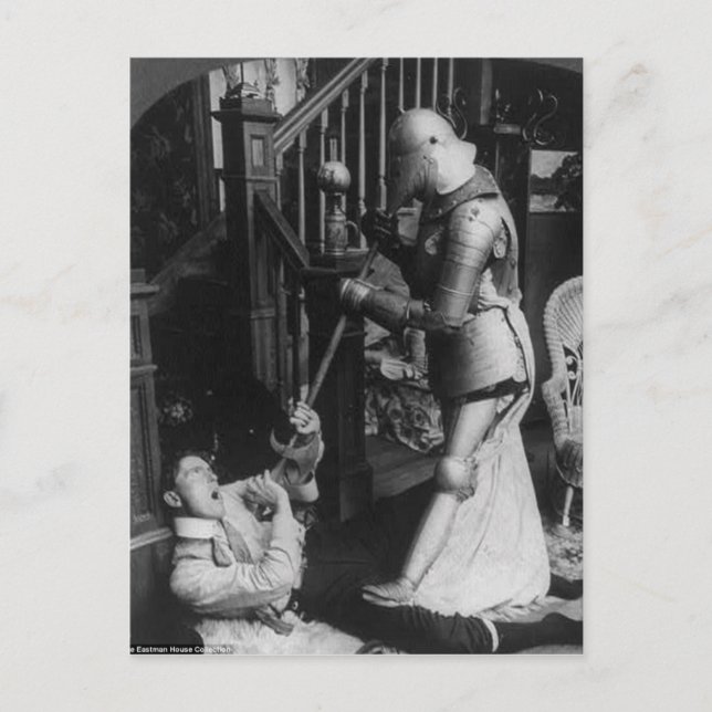 Postal Extraño victoriano y caballero vintage (Anverso)