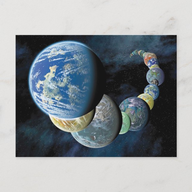 Postal Extraños Nuevos Mundos Montaje de Planetas Alienig (Anverso)