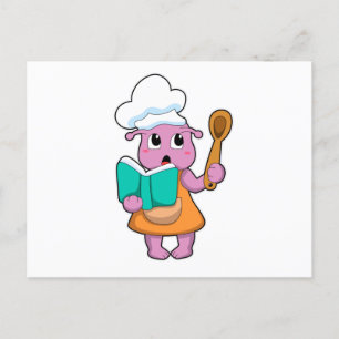 Postal Extraterrestre como cocinero con libro de cocina
