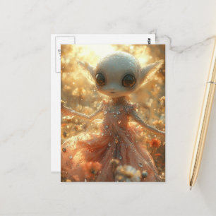 Postal Extraterrestre Pequeño Adorable con un Vestido