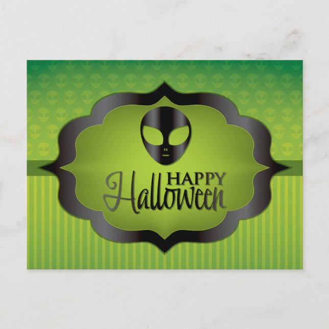 Postal Extraterrestre verde de Halloween (Anverso)