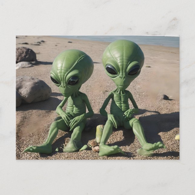 Postal extraterrestres en la playa (Anverso)