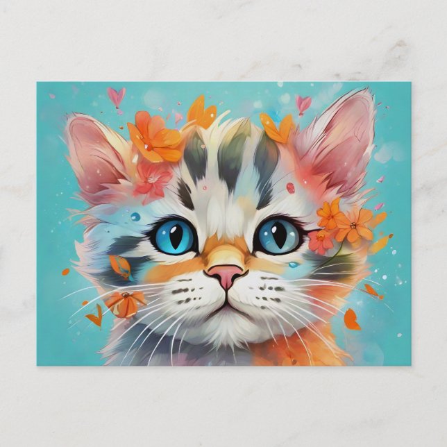 Postal Extreme Cute Watercolor Cat # 1 (Anverso)