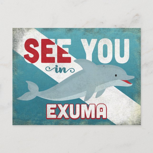 Postal Exuma Dolphin - Viaje retro vintage (Anverso)