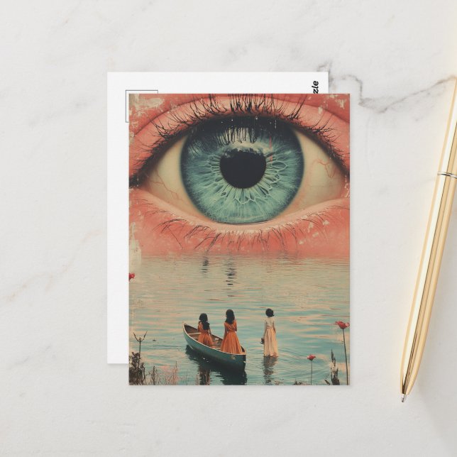 Postal Eyeball Surreal Vintage Women in a Canoe (Anverso/Reverso In Situ)
