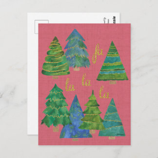 Postal Fa La La Watercolor Christmas Card Golden Accents