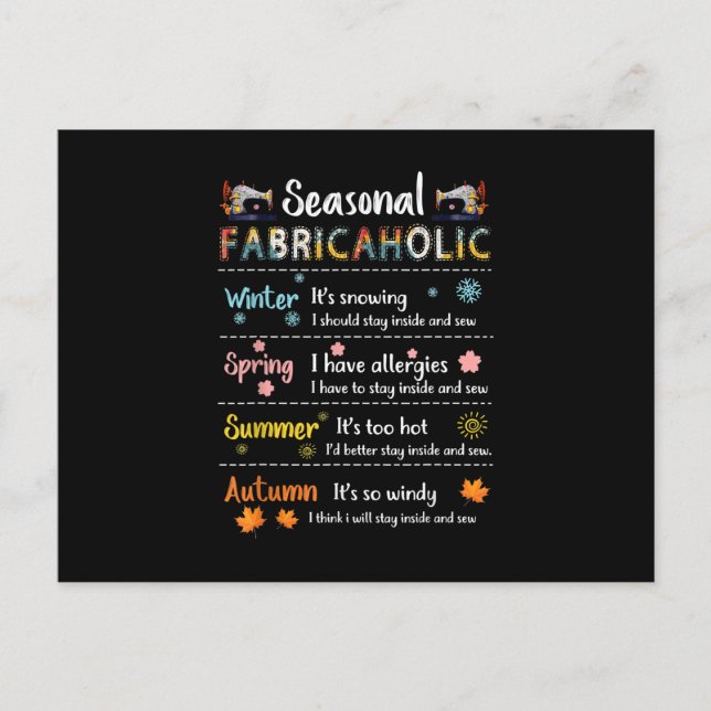 Postal Fabricahólico de temporada Invierno Primavera Vera (Anverso)