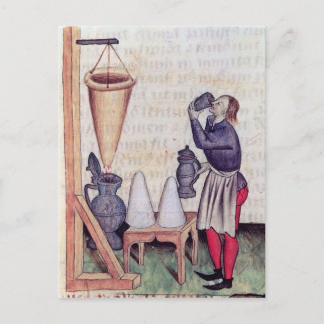 Postal Fabricando jarabe de azúcar, de "Tractatus de Herb (Anverso)