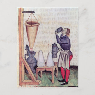 Postal Fabricando jarabe de azúcar, de "Tractatus de Herb