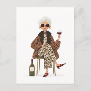 Postal Fabulosa abuela al estilo leopardo