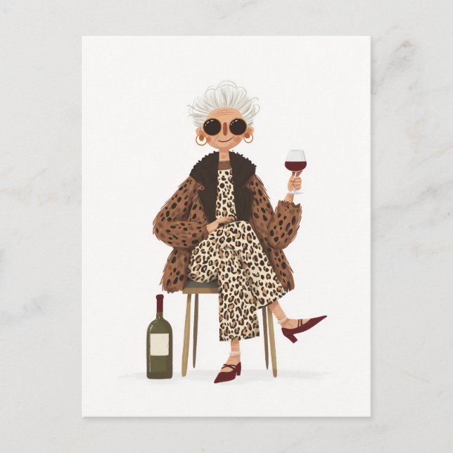 Postal Fabulosa abuela al estilo leopardo (Anverso)