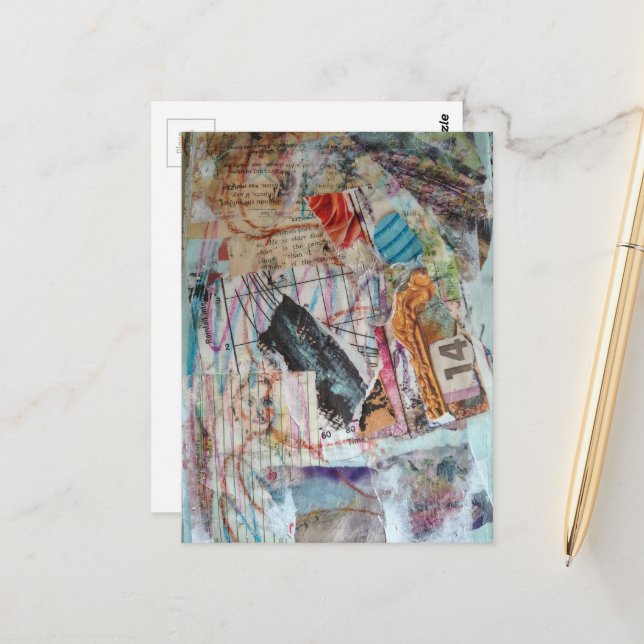 Postal faces numbers words abstract mixed media collage (Anverso/Reverso In Situ)