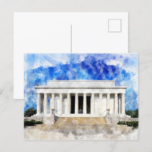 Postal fachada del Monumento a Lincoln en acuarela