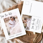 Postal Fácil edición Guardar la foto de fecha Minimalista<br><div class="desc">Boda Guardar las tarjetas de fecha que tienen una foto en la parte delantera y trasera. Las tarjetas Save the Date contienen una moderna tipografía de escritura cursiva con letras a mano que son elegantes,  simples y modernas para usar después de la minimalista celebración del día de la boda.</div>