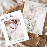 Postal Fácil edición Guardar la foto de fecha Minimalista<br><div class="desc">Boda Guardar las tarjetas de fecha que tienen una foto en la parte delantera y trasera. Las tarjetas Save the Date contienen una moderna tipografía de escritura cursiva con letras a mano que son elegantes,  simples y modernas para usar después de la minimalista celebración del día de la boda.</div>