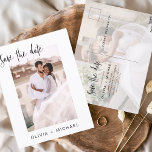 Postal Fácil edición Guardar la foto de fecha Minimalista<br><div class="desc">Boda Guardar las tarjetas de fecha que tienen una foto en la parte delantera y trasera. Las tarjetas Save the Date contienen una moderna tipografía de escritura cursiva con letras a mano que son elegantes,  simples y modernas para usar después de la minimalista celebración del día de la boda.</div>