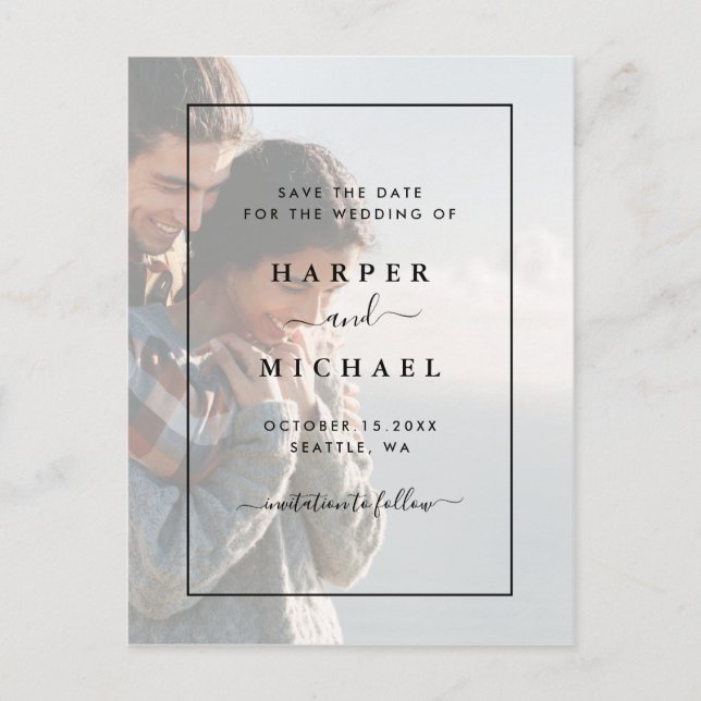 Postal Faded Photo Elegant Wedding Save the Date (Anverso)