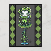 Postal Fae de Jinxy Harlequin Pixie Stick Jester