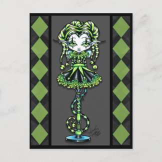 Postal Fae de Jinxy Harlequin Pixie Stick Jester