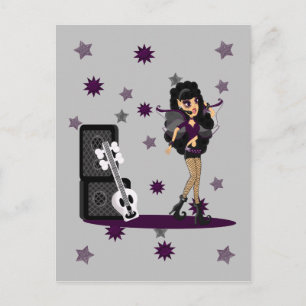 Postal Faerie gótica con guitarra craneal