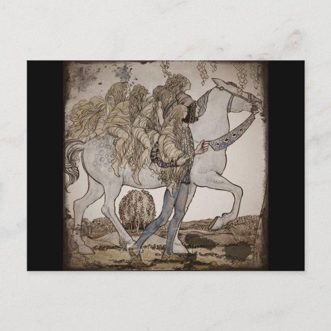 Postal Faeries sobre el caballo blanco (Anverso)