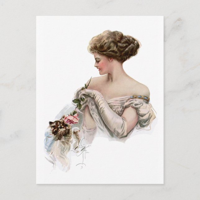 Postal Fair Maiden se burla de un gatito (Anverso)