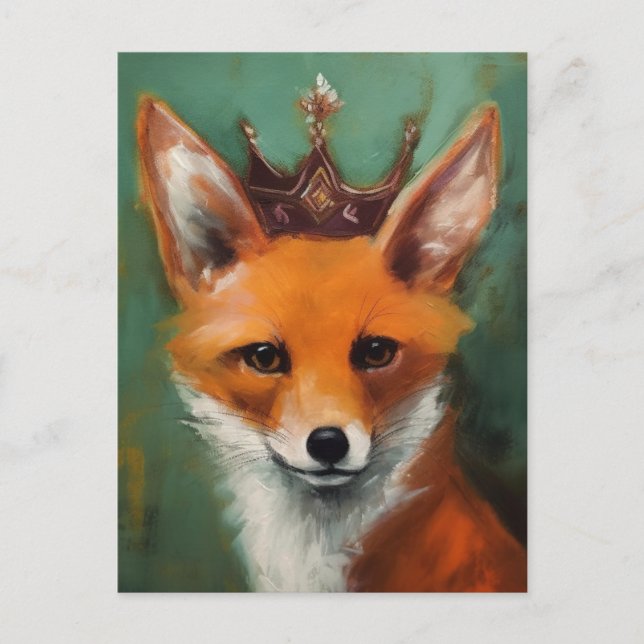Postal Fairtale Fantasy Red Fox en una corona (Anverso)